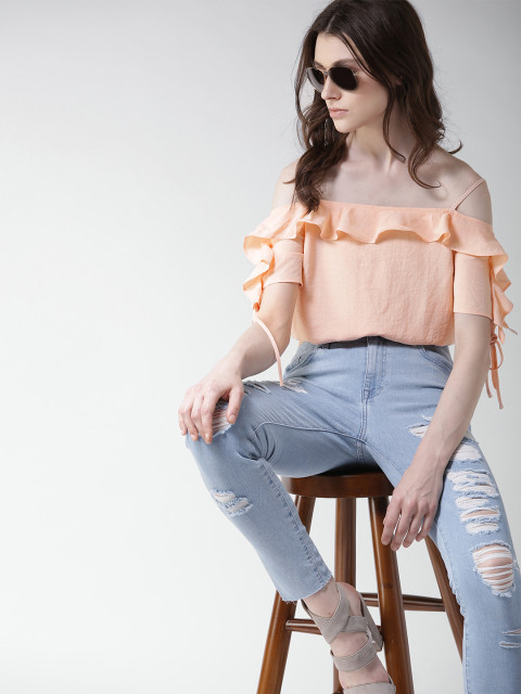 myntra fashion picks forever 21 peach solid bardot