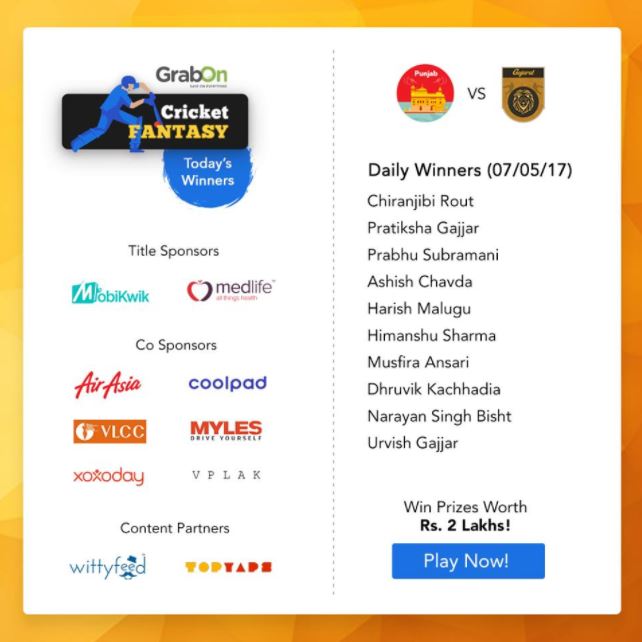 grabon cricket fantasy daily winners