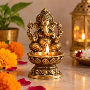 brass ganesh diya